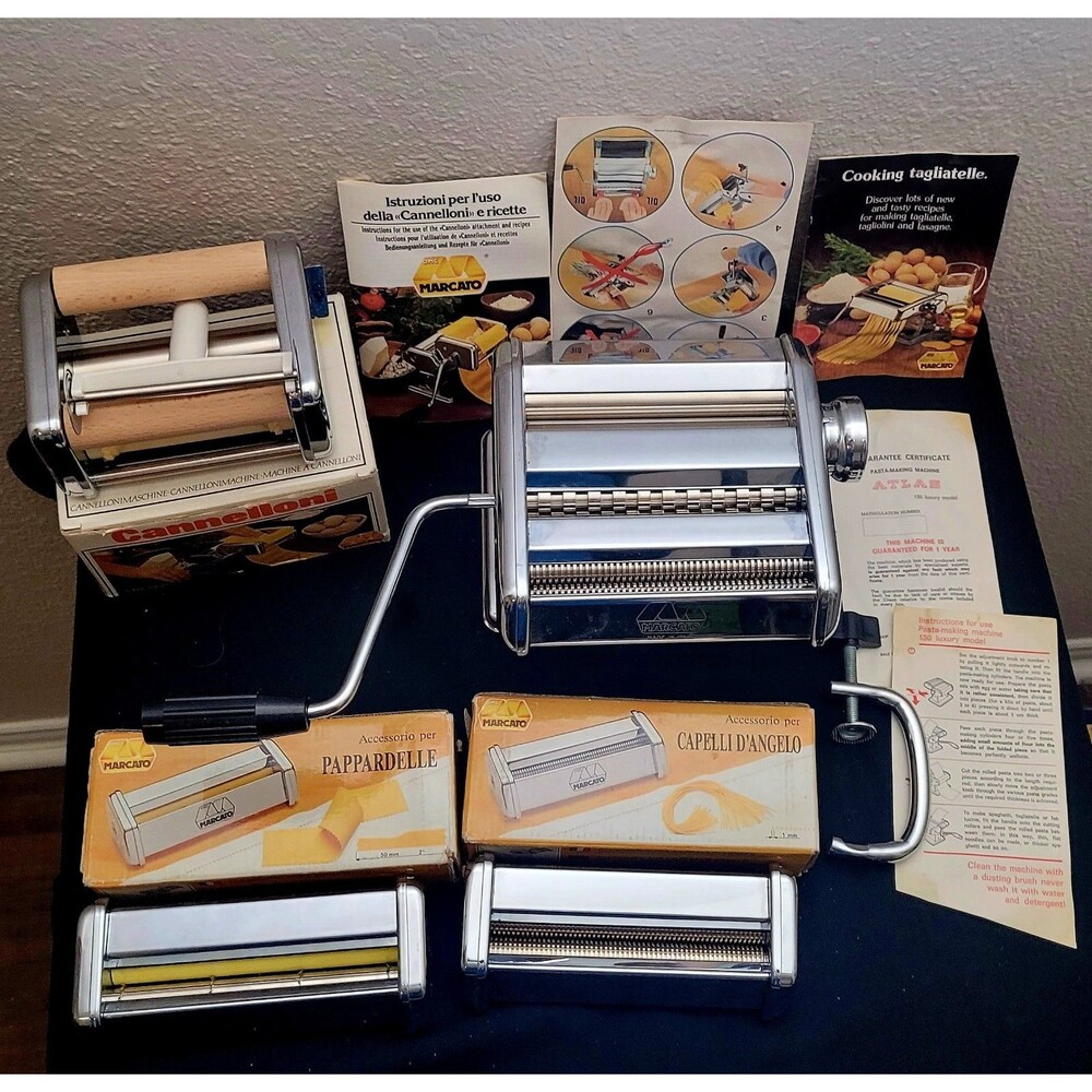 Marcato Atlas 150 PASTA MAKER 4 pc SET Lasagne Fettuccine AngelHair Pappardelle